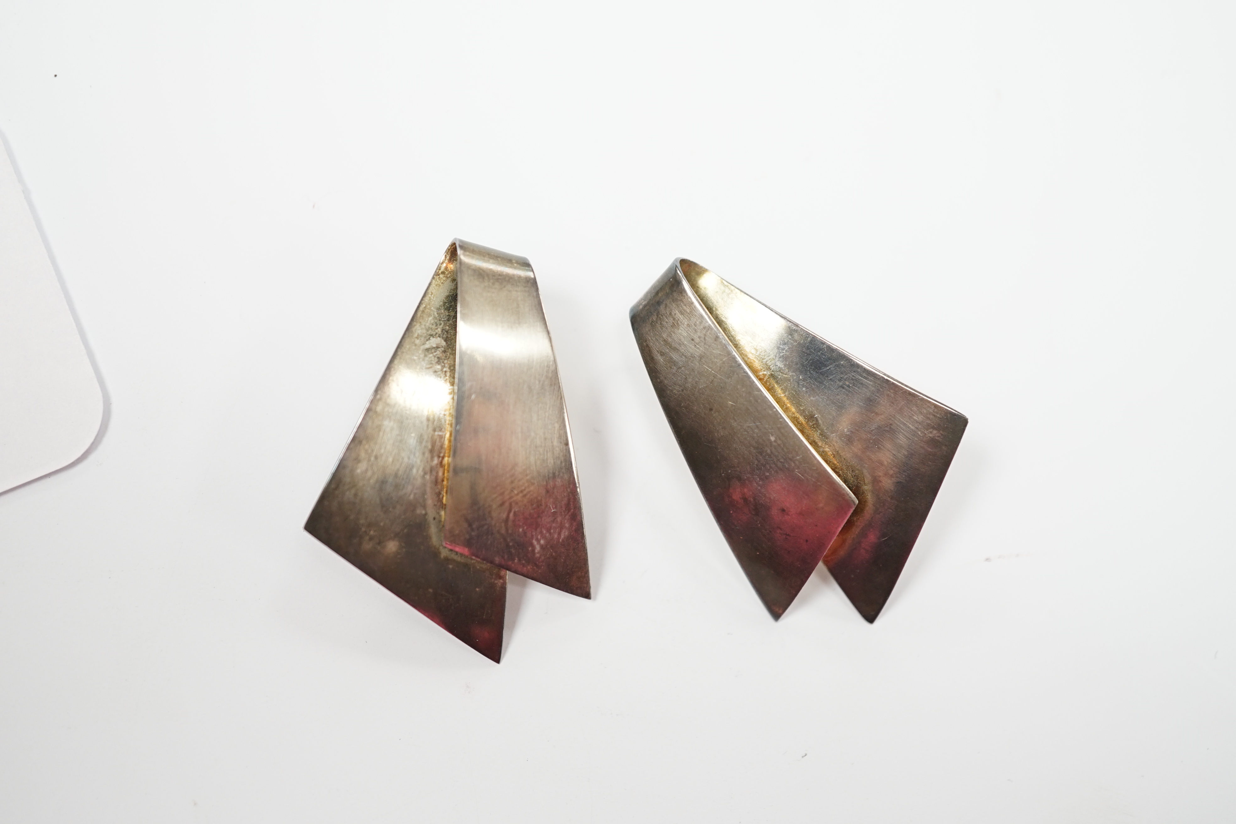 A pair of Georg Jensen sterling ear clips, design no. 201, 38mm, with Georg Jensen box.